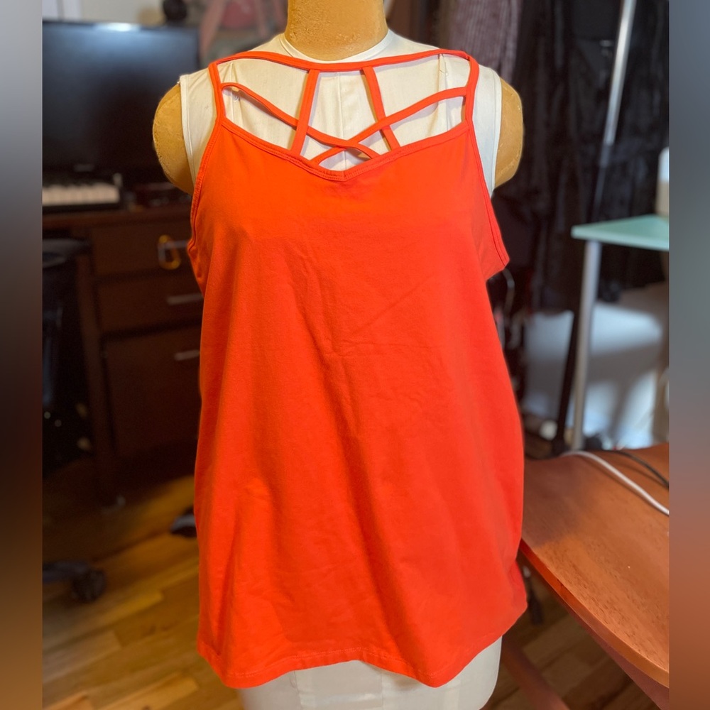 Torrid Vibrant Orange Strappy Tank Top 3X 3 cool neckline summer New
